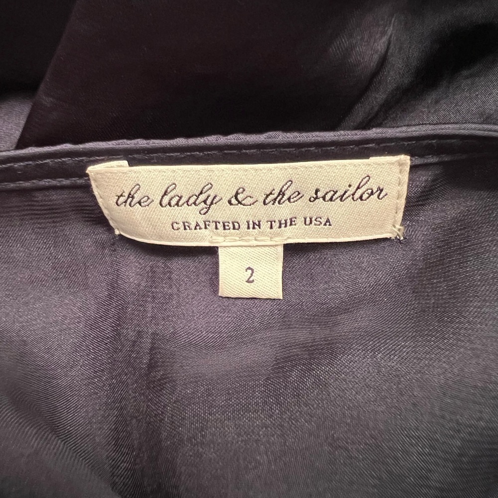 The Lady & The Sailor Faux Wrap Midi Length Wedding Guest Dress Navy Blue Size 2 - Picture 7 of 7
